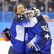 GANGNEUNG, SOUTH KOREA - FEBRUARY 22: USA's Haley Skarupa #11 and Maddie Rooney #35 celebrate after a 3-2 shoot-out win against Canada in the gold medal game at the PyeongChang 2018 Olympic Winter Games. (Photo by Andre Ringuette/HHOF-IIHF Images)

